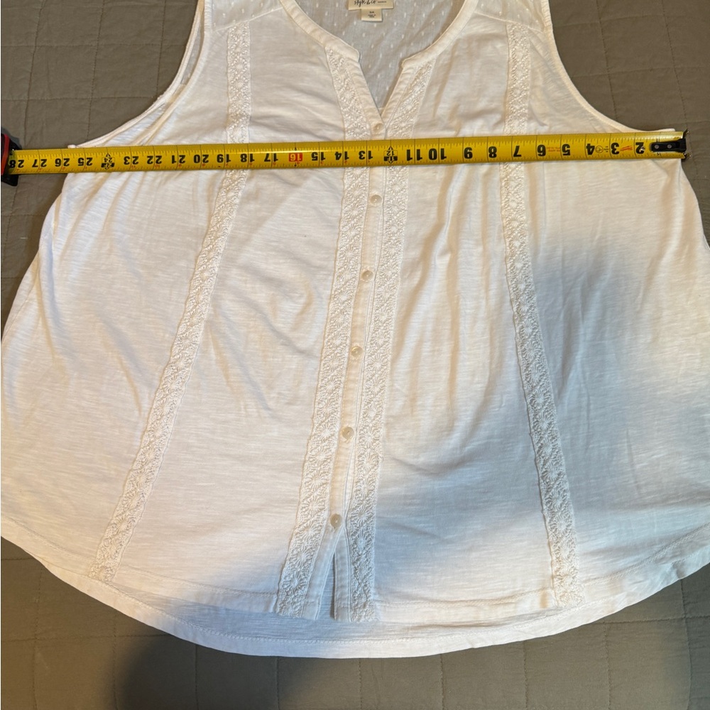 Style & Co. White Sleeveless Button-Front Lace-Trim Top - Picture 4 of 6